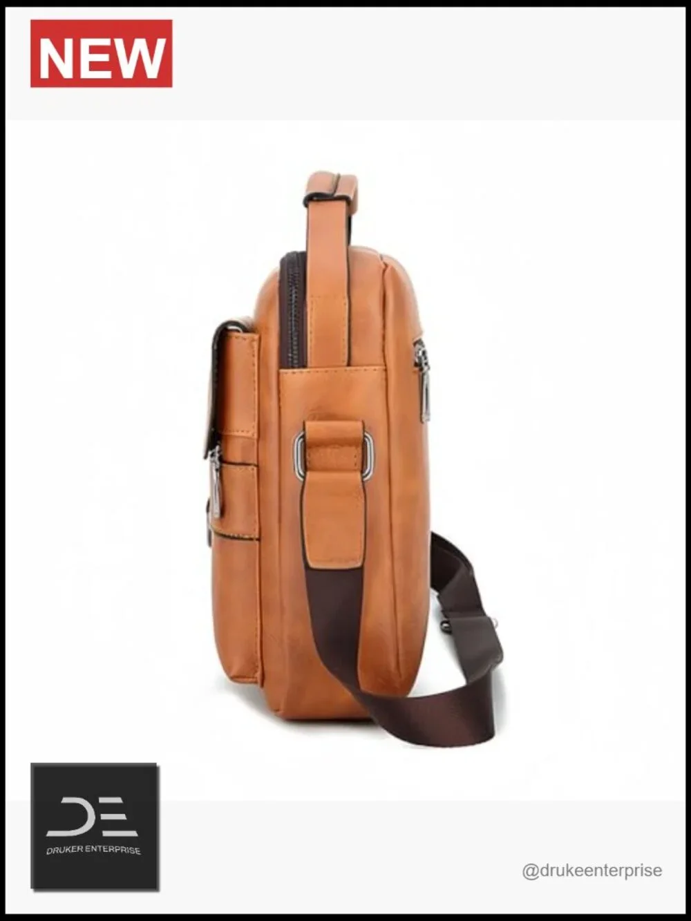 Vintage PU Leather Small Messenger Crossbody Bag for Men with Zipper